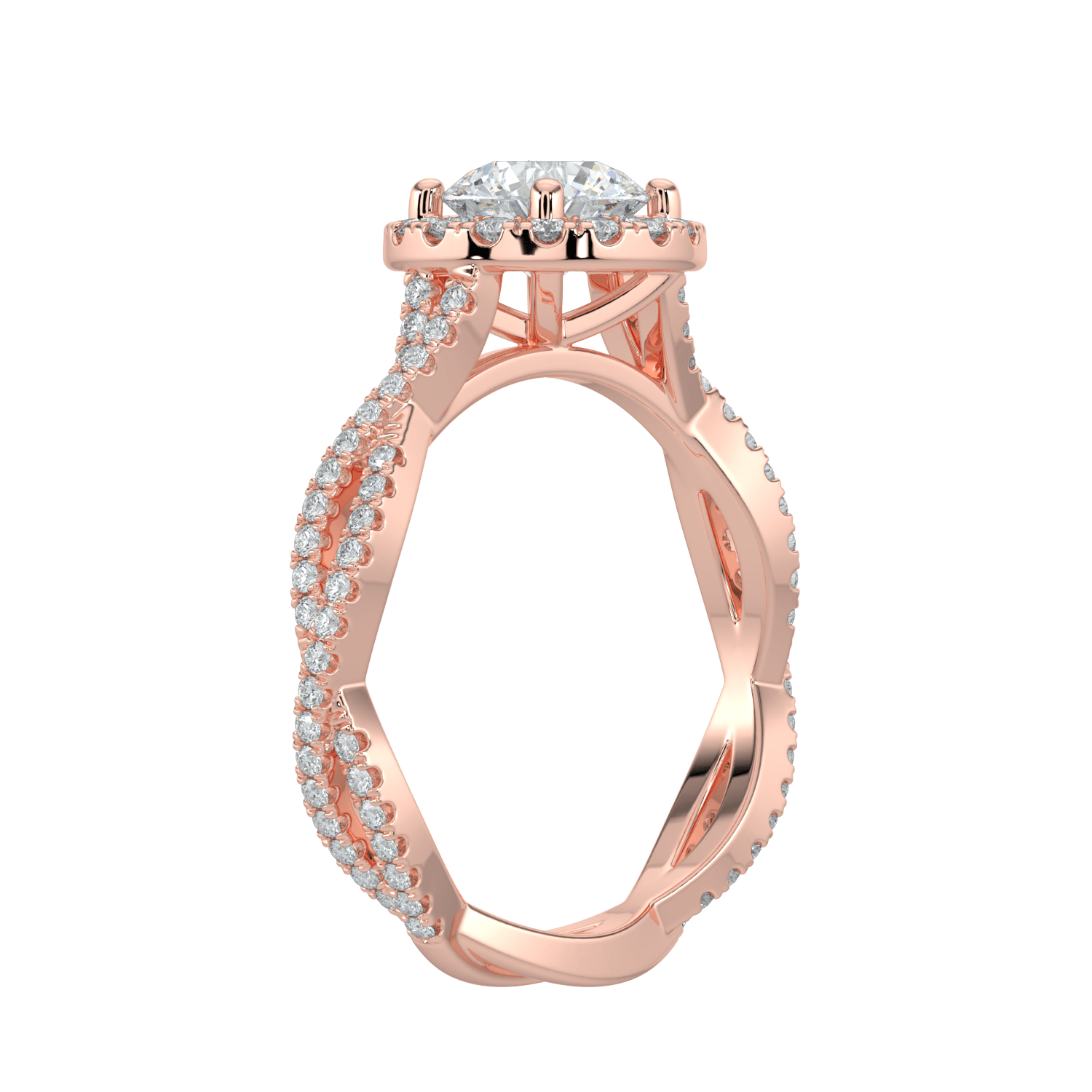 Seraphina Diamond Halo Ring with Twisted Pavé Band - Round - AYKA JEWELS