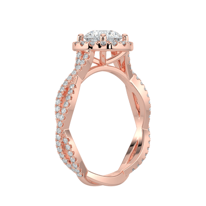Seraphina Diamond Halo Ring with Twisted Pavé Band - Round - AYKA JEWELS