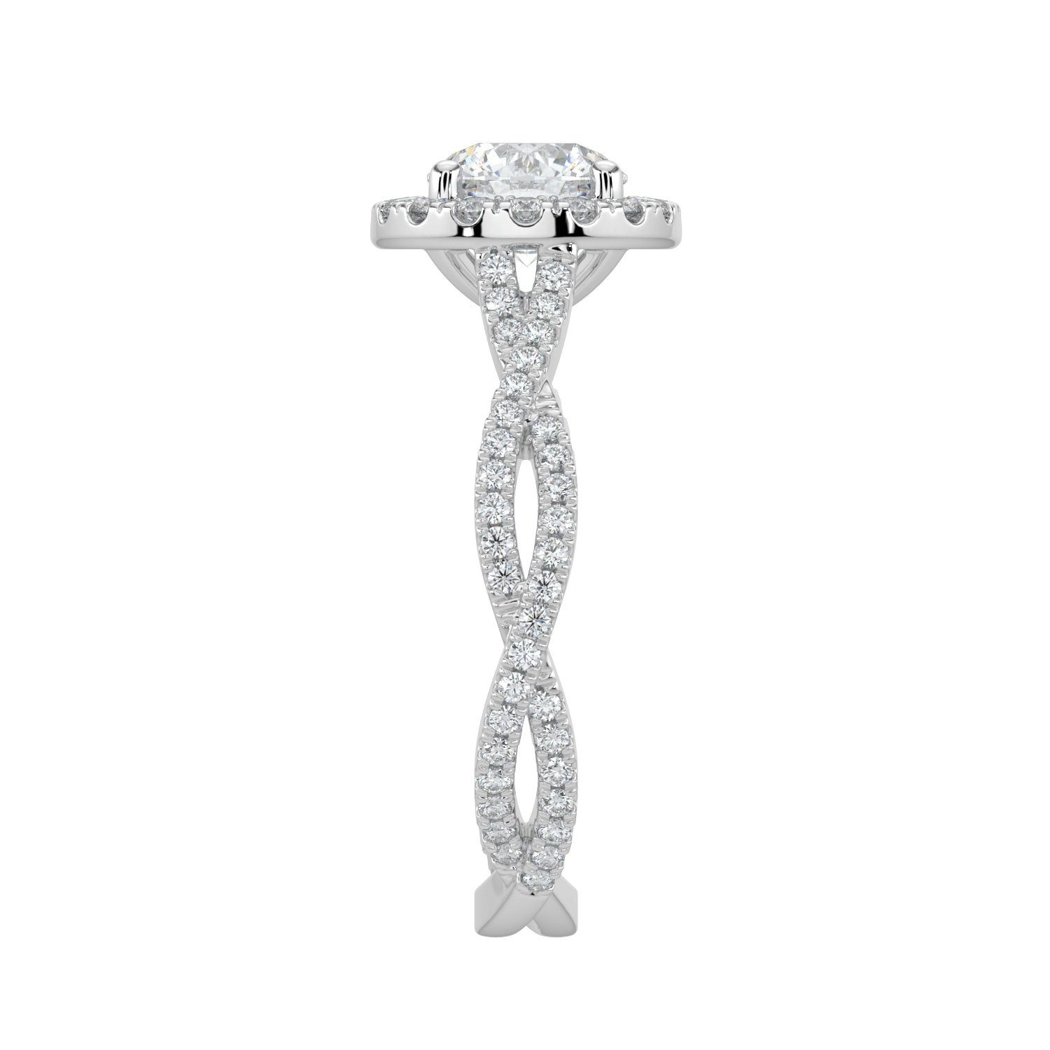 Seraphina Diamond Halo Ring with Twisted Pavé Band - Round - AYKA JEWELS