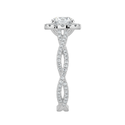 Seraphina Diamond Halo Ring with Twisted Pavé Band - Round - AYKA JEWELS