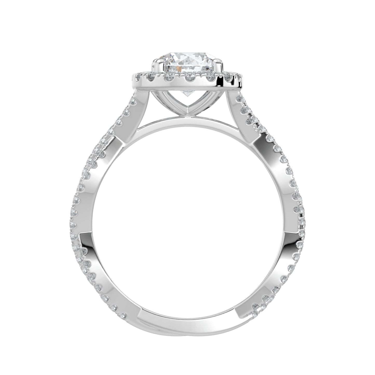 Seraphina Diamond Halo Ring with Twisted Pavé Band - Round - AYKA JEWELS