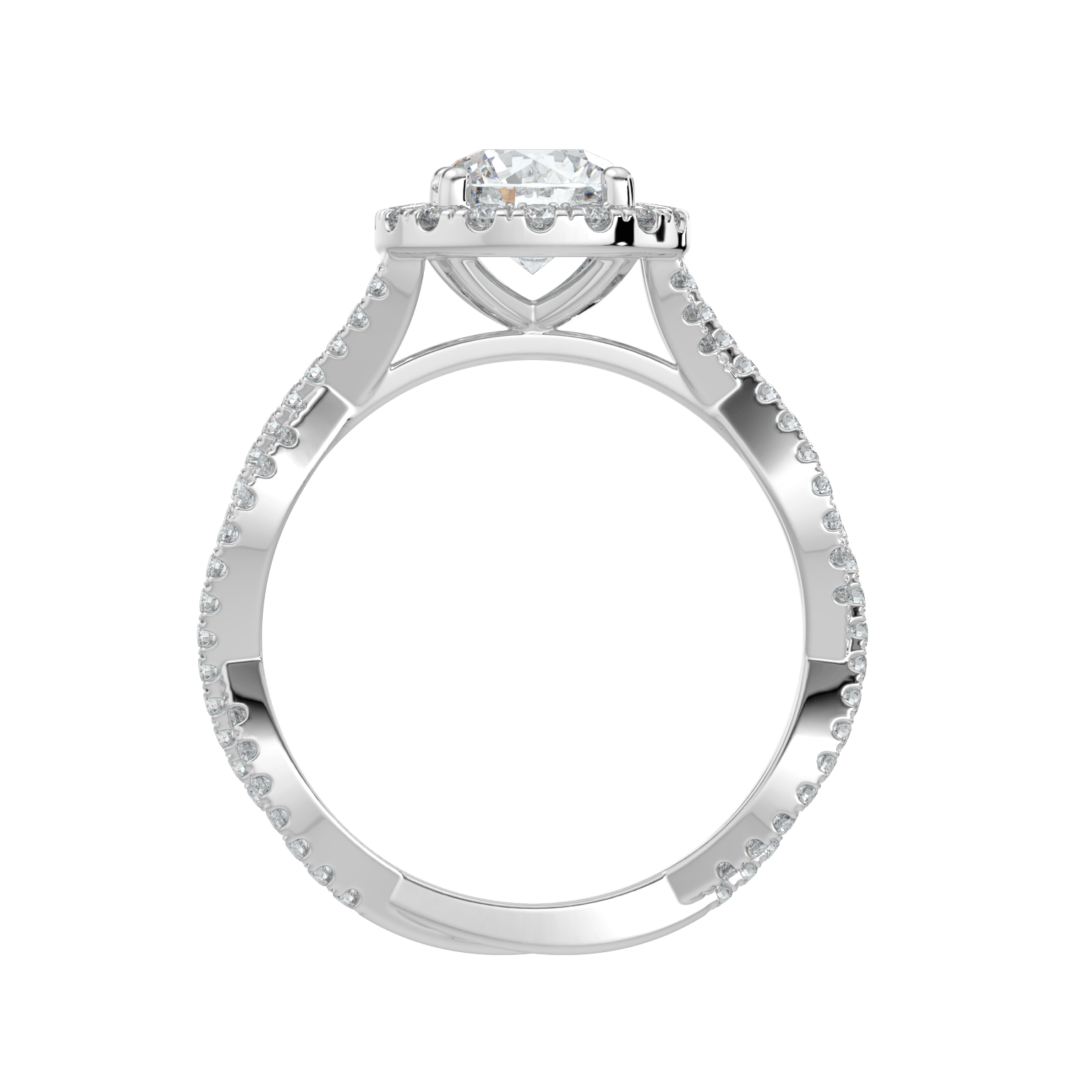 Seraphina Diamond Halo Ring with Twisted Pavé Band - Round - AYKA JEWELS