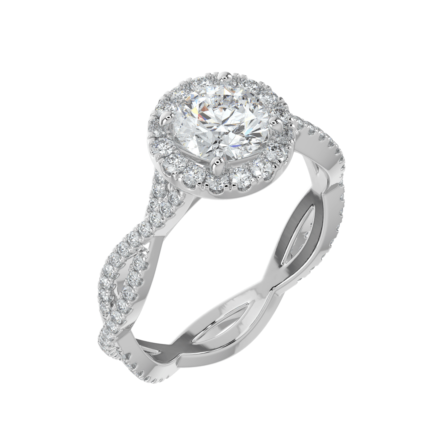 Seraphina Diamond Halo Ring with Twisted Pavé Band - Round - AYKA JEWELS