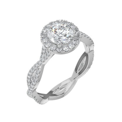 Seraphina Diamond Halo Ring with Twisted Pavé Band - Round - AYKA JEWELS