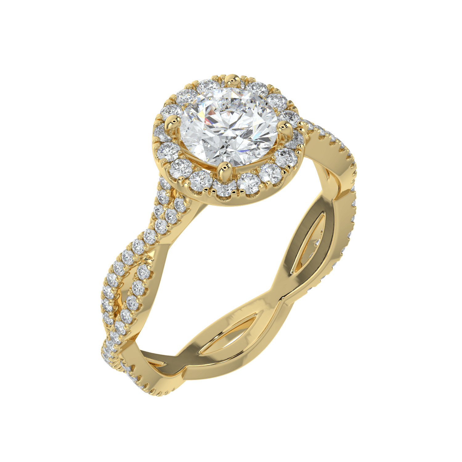 Seraphina Diamond Halo Ring with Twisted Pavé Band - Round - AYKA JEWELS