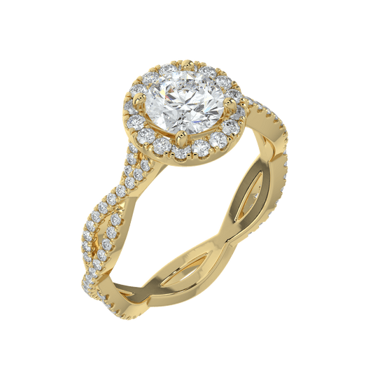 Seraphina Diamond Halo Ring with Twisted Pavé Band - Round - AYKA JEWELS