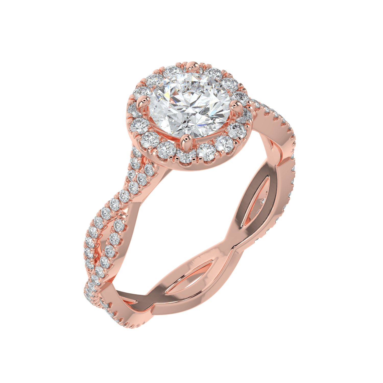 Seraphina Diamond Halo Ring with Twisted Pavé Band - Round - AYKA JEWELS