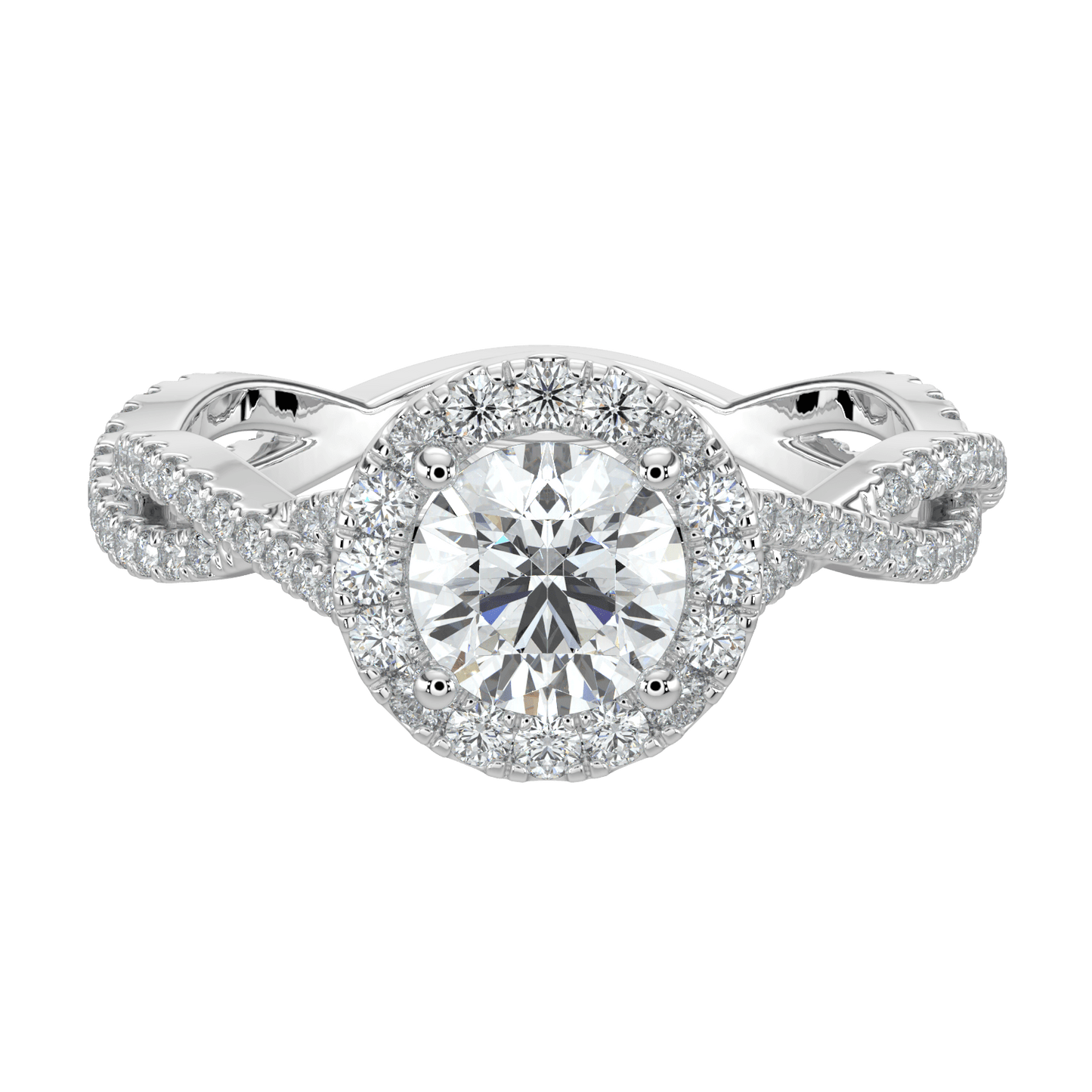 Seraphina Diamond Halo Ring with Twisted Pavé Band - Round - AYKA JEWELS