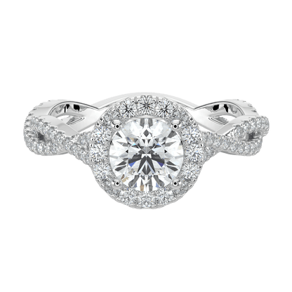 Seraphina Diamond Halo Ring with Twisted Pavé Band - Round - AYKA JEWELS