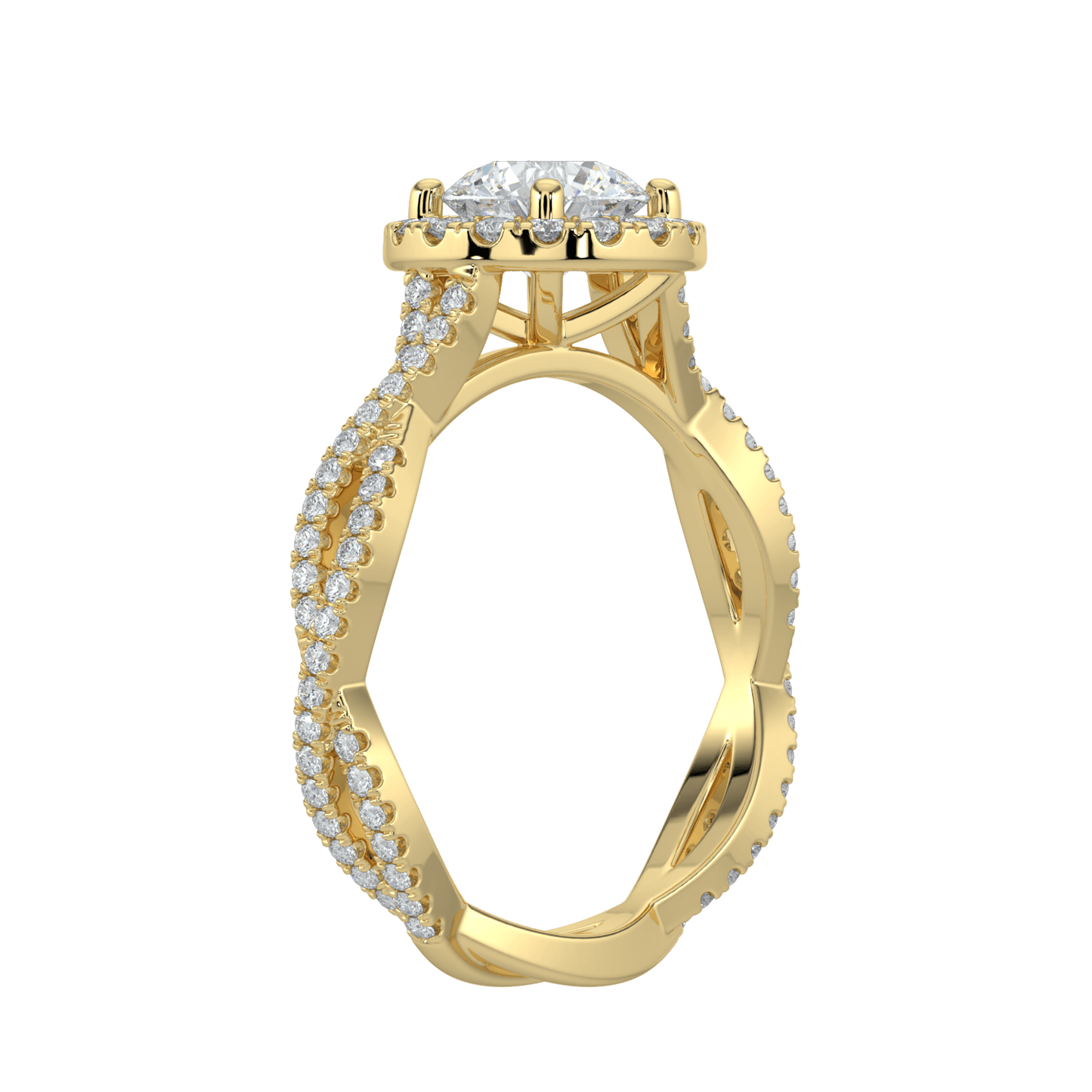 Seraphina Diamond Halo Ring with Twisted Pavé Band - Round - AYKA JEWELS