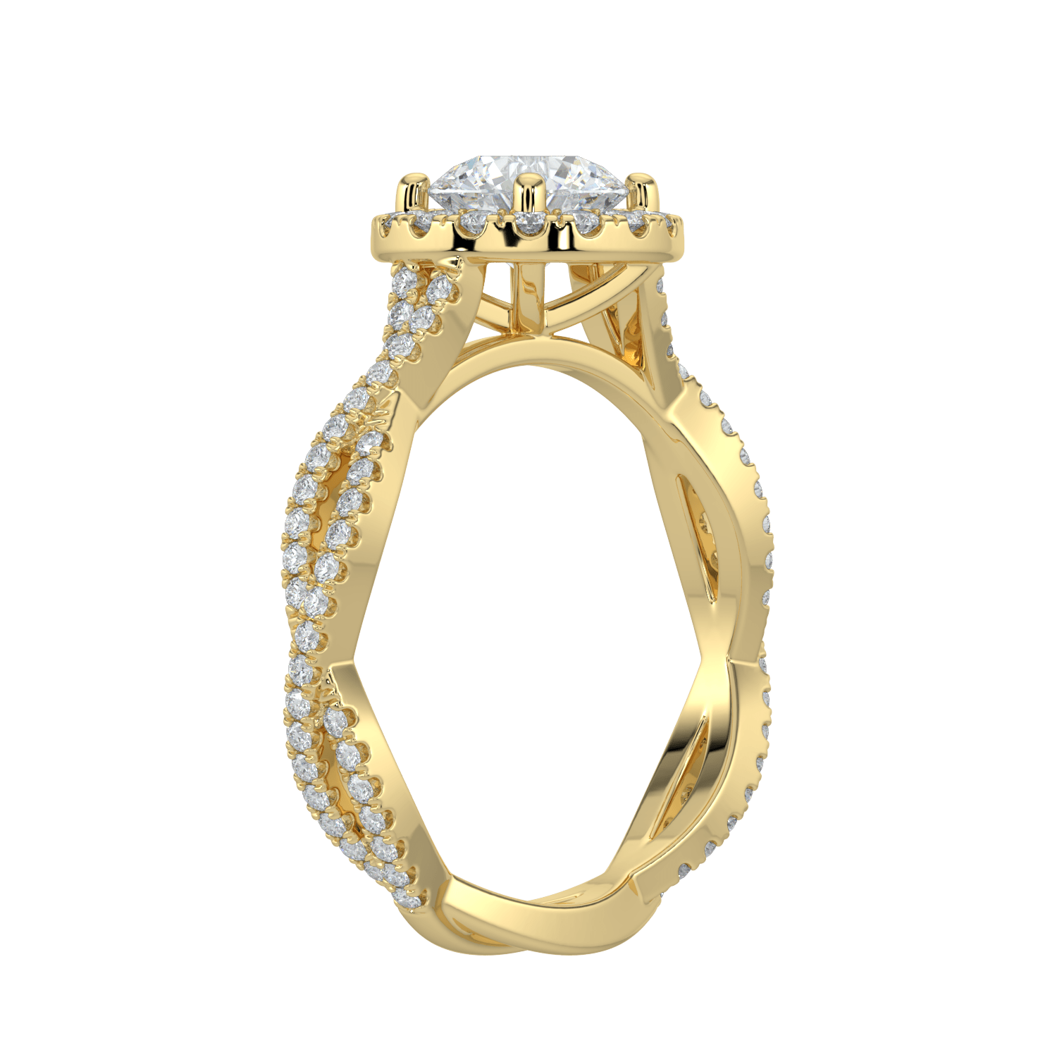 Seraphina Diamond Halo Ring with Twisted Pavé Band - Round - AYKA JEWELS