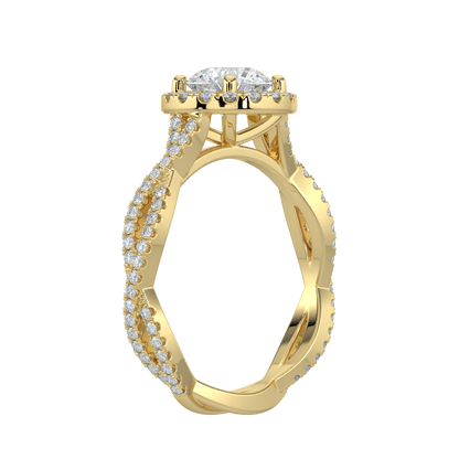 Seraphina Diamond Halo Ring with Twisted Pavé Band - Round - AYKA JEWELS