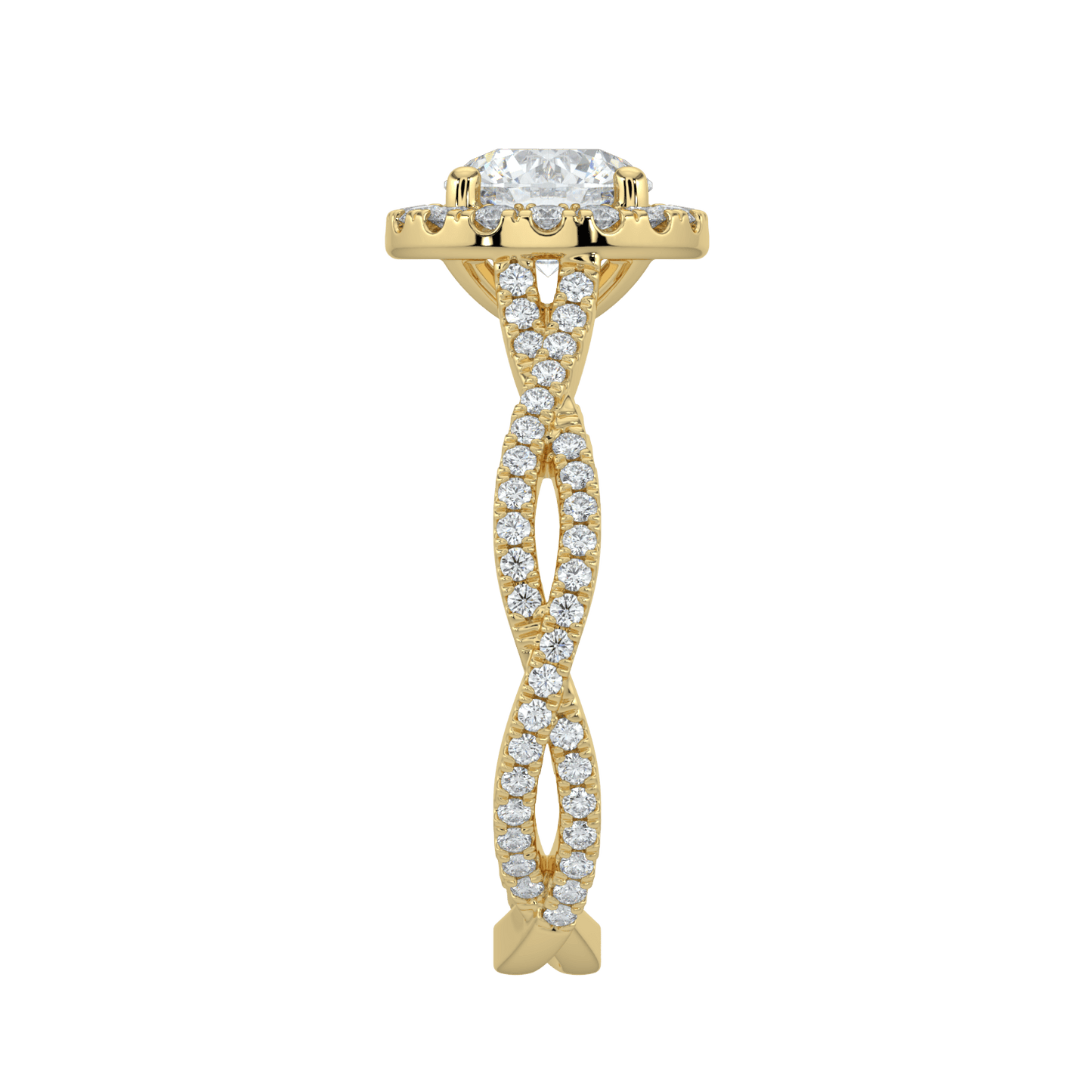 Seraphina Diamond Halo Ring with Twisted Pavé Band - Round - AYKA JEWELS