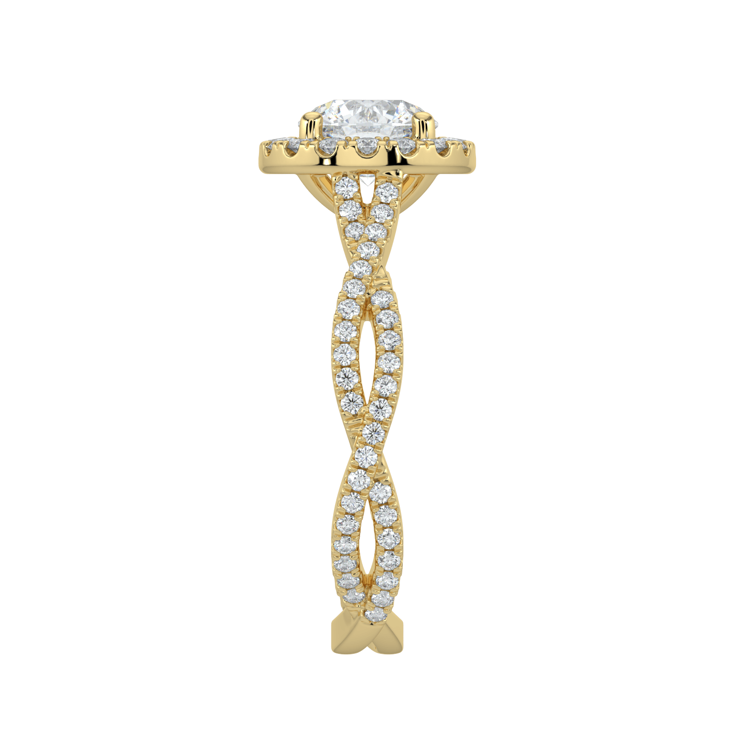 Seraphina Diamond Halo Ring with Twisted Pavé Band - Round - AYKA JEWELS