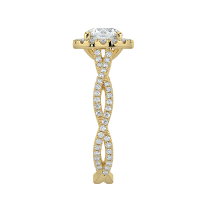 Seraphina Diamond Halo Ring with Twisted Pavé Band - Round - AYKA JEWELS