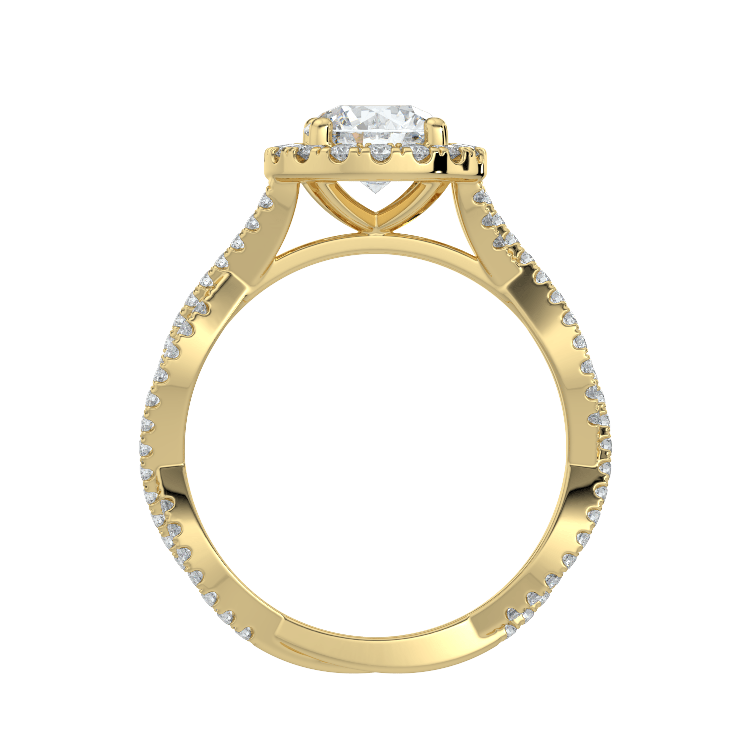 Seraphina Diamond Halo Ring with Twisted Pavé Band - Round - AYKA JEWELS