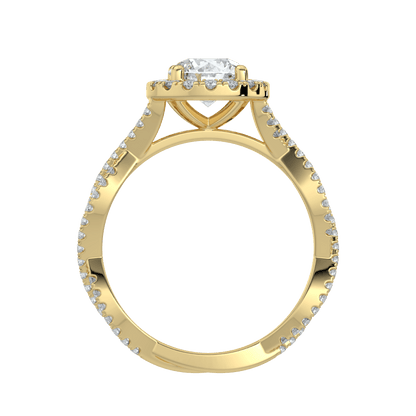 Seraphina Diamond Halo Ring with Twisted Pavé Band - Round - AYKA JEWELS