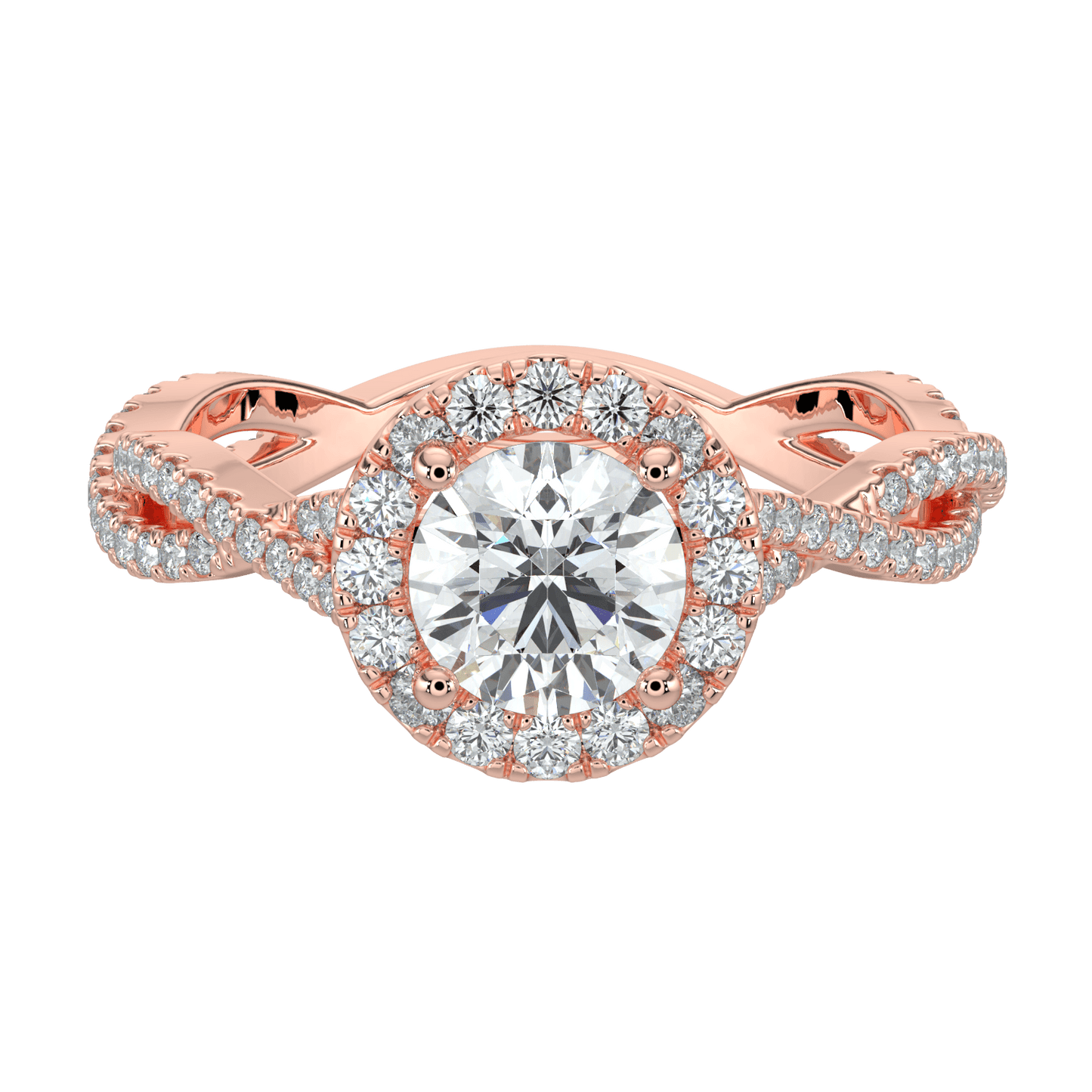 Seraphina Diamond Halo Ring with Twisted Pavé Band - Round - AYKA JEWELS
