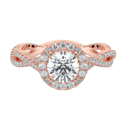 Seraphina Diamond Halo Ring with Twisted Pavé Band - Round - AYKA JEWELS