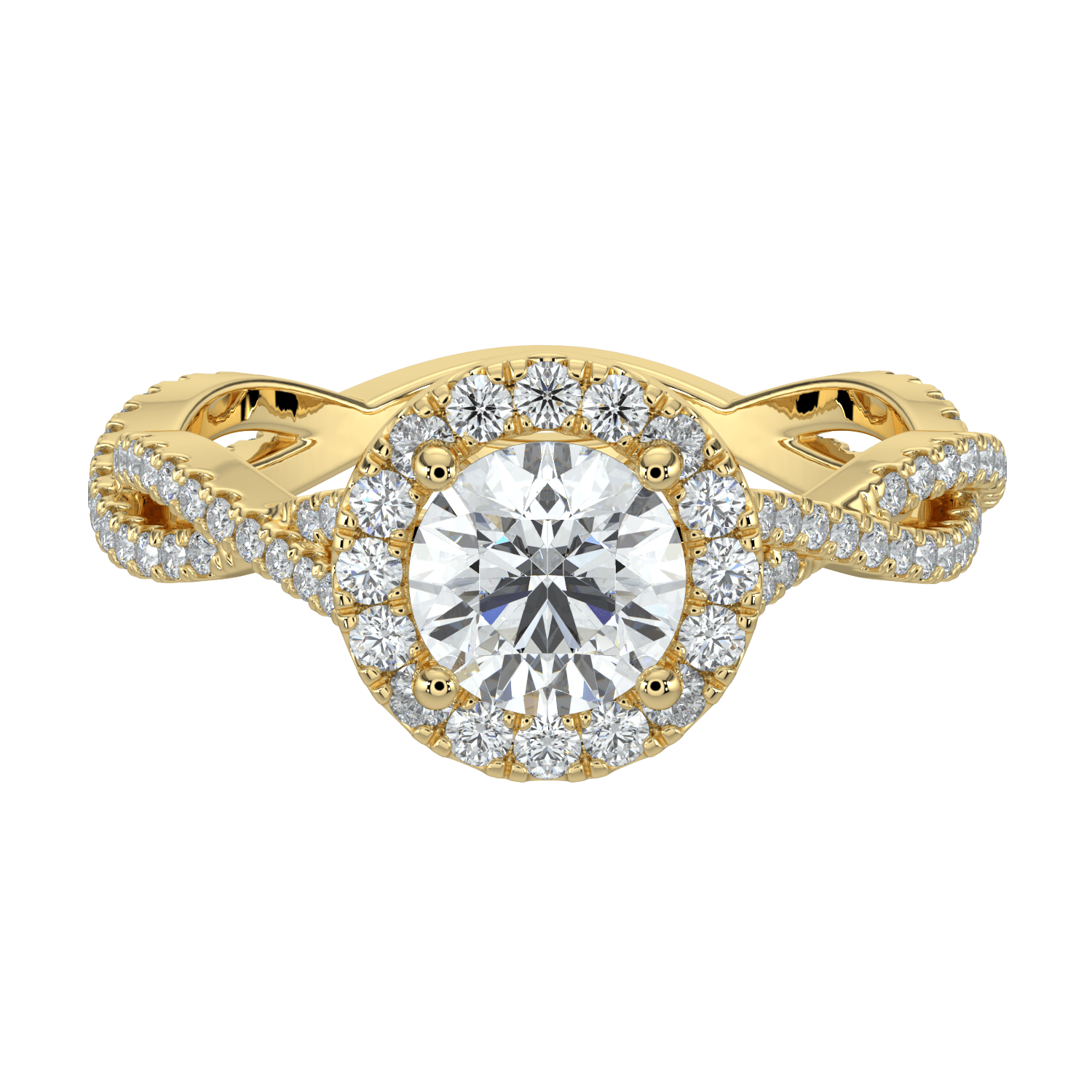Seraphina Diamond Halo Ring with Twisted Pavé Band - Round - AYKA JEWELS