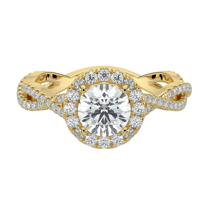 Seraphina Diamond Halo Ring with Twisted Pavé Band - Round - AYKA JEWELS
