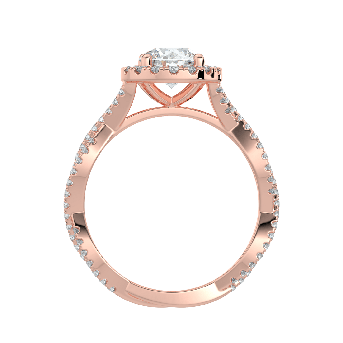 Seraphina Diamond Halo Ring with Twisted Pavé Band - Round - AYKA JEWELS