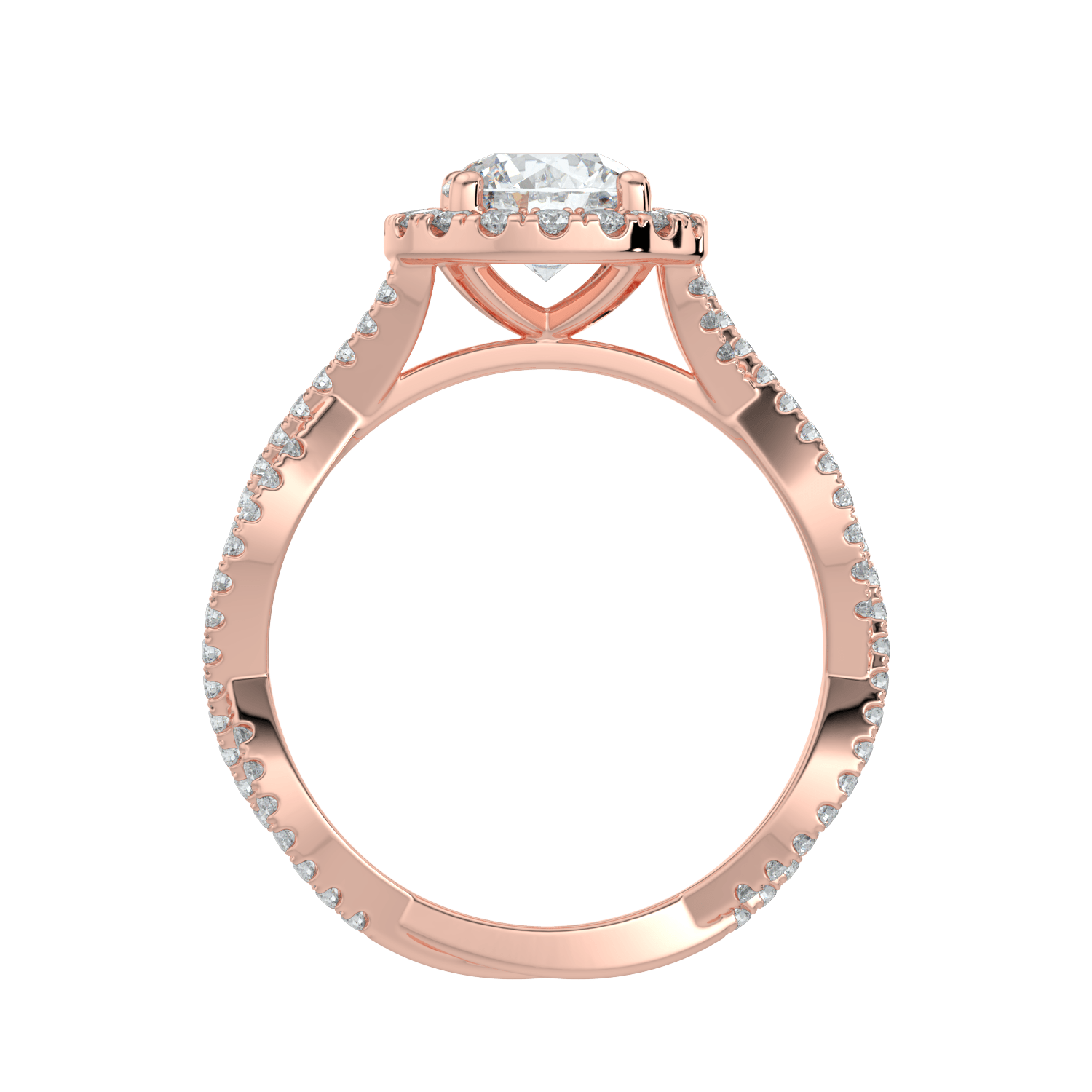 Seraphina Diamond Halo Ring with Twisted Pavé Band - Round - AYKA JEWELS