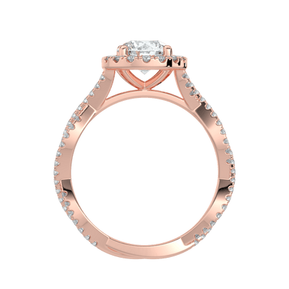 Seraphina Diamond Halo Ring with Twisted Pavé Band - Round - AYKA JEWELS