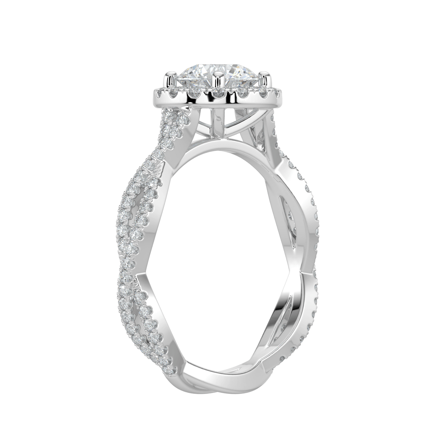 Seraphina Diamond Halo Ring with Twisted Pavé Band - Round - AYKA JEWELS