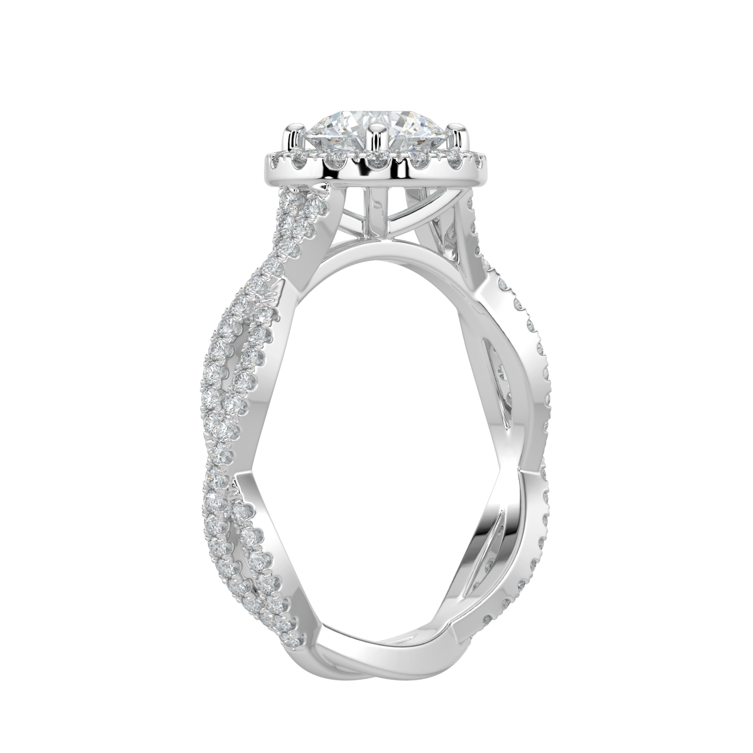 Seraphina Diamond Halo Ring with Twisted Pavé Band - Round - AYKA JEWELS