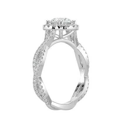 Seraphina Diamond Halo Ring with Twisted Pavé Band - Round - AYKA JEWELS