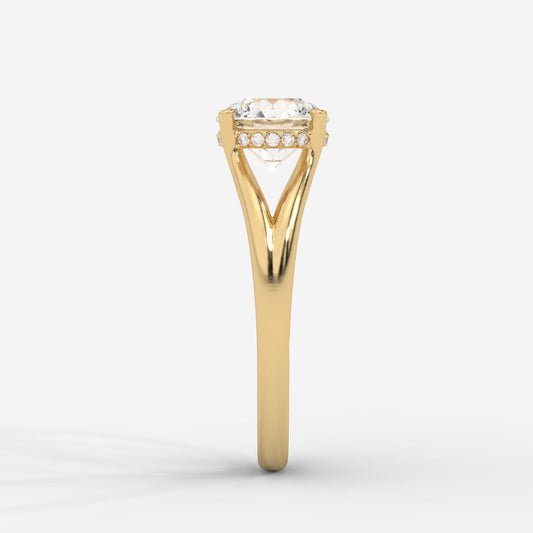 Serena Split Shank Hidden Halo Ring – Round - AYKA JEWELS