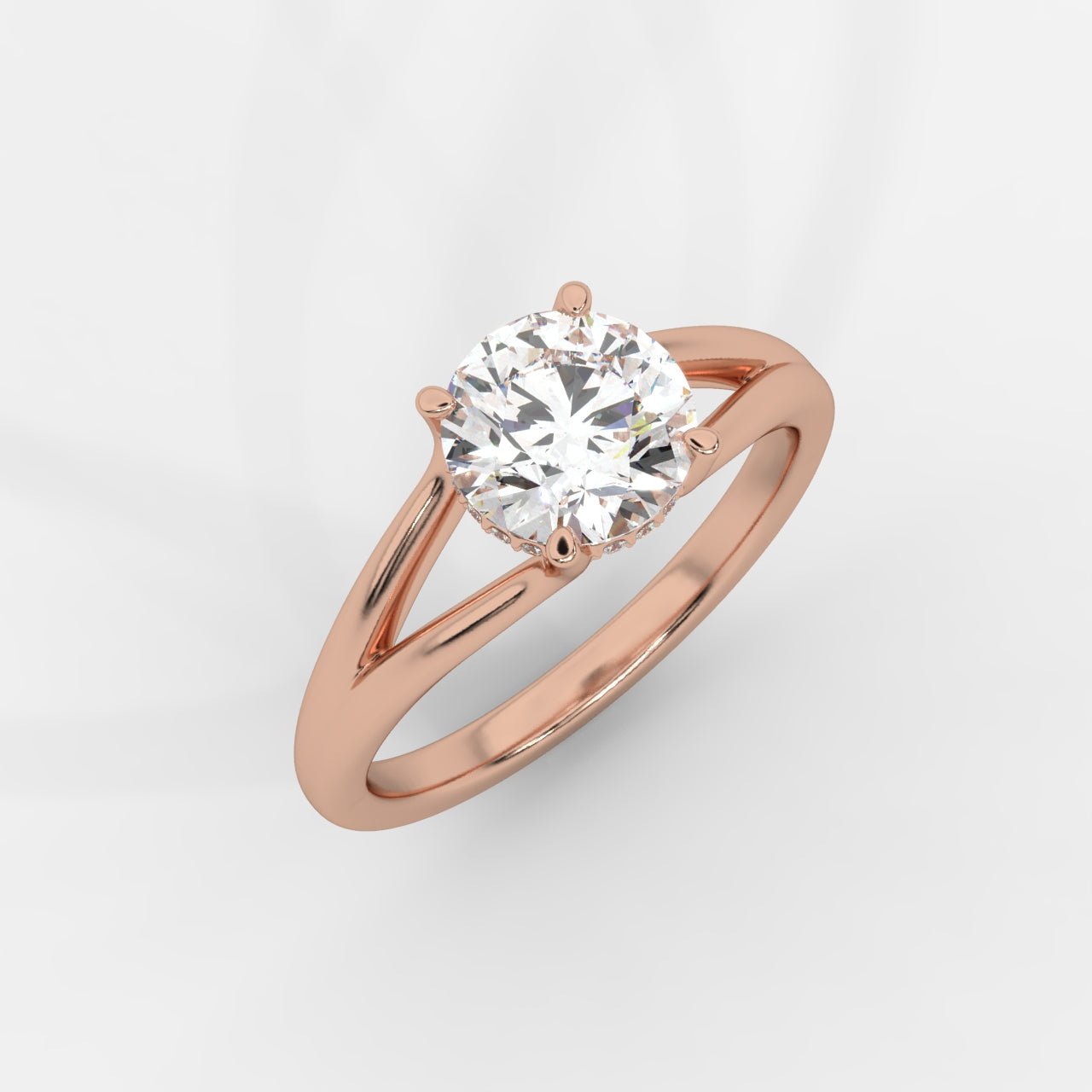 Serena Split Shank Hidden Halo Ring – Round - AYKA JEWELS