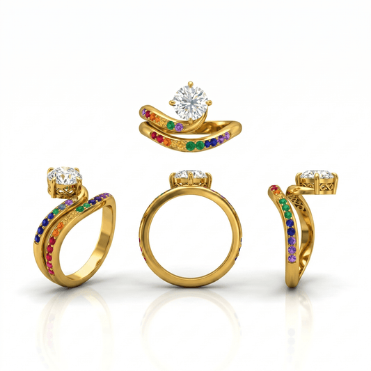Serpentina Rainbow Diamond Wrap Ring - Round - AYKA JEWELS