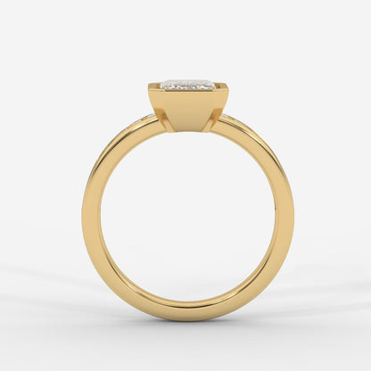 Sienna Bezel Diamond Ring with Baguette Band - Emerald - AYKA JEWELS