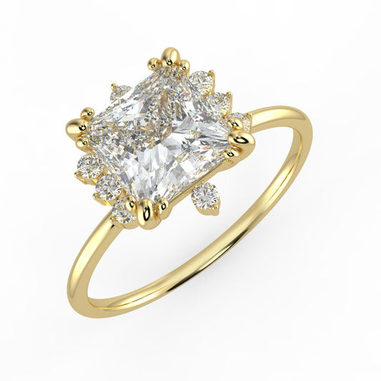 Solis Diamond Ring with Starburst Halo - Princess - AYKA JEWELS