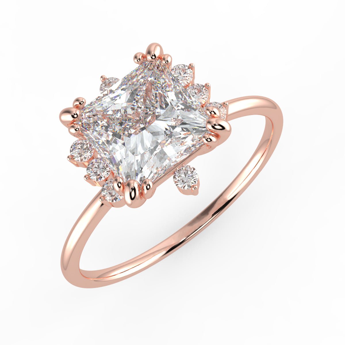Solis Diamond Ring with Starburst Halo - Princess - AYKA JEWELS