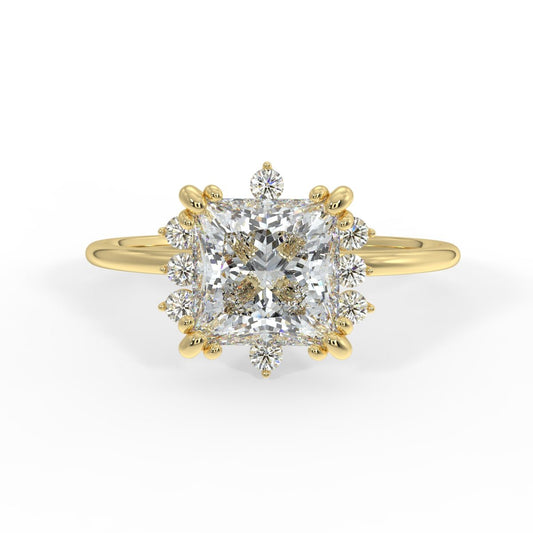 Solis Diamond Ring with Starburst Halo - Princess - AYKA JEWELS