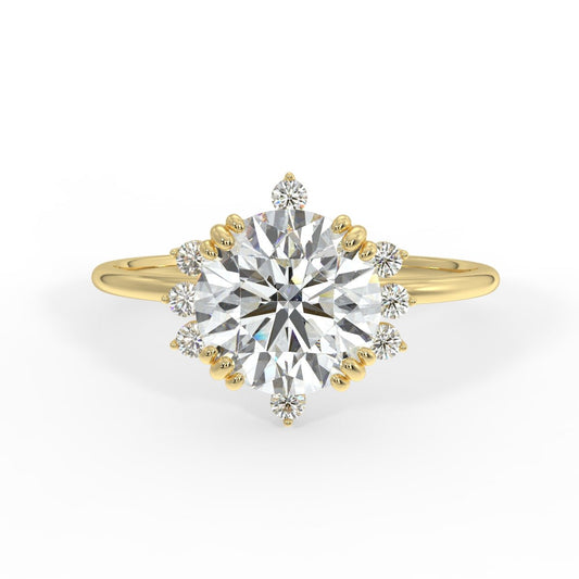 Solis Diamond Ring with Starburst Halo - Round - AYKA JEWELS