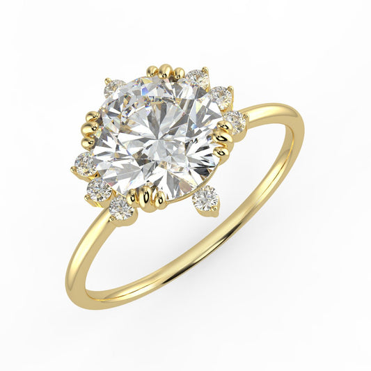 Solis Diamond Ring with Starburst Halo - Round - AYKA JEWELS