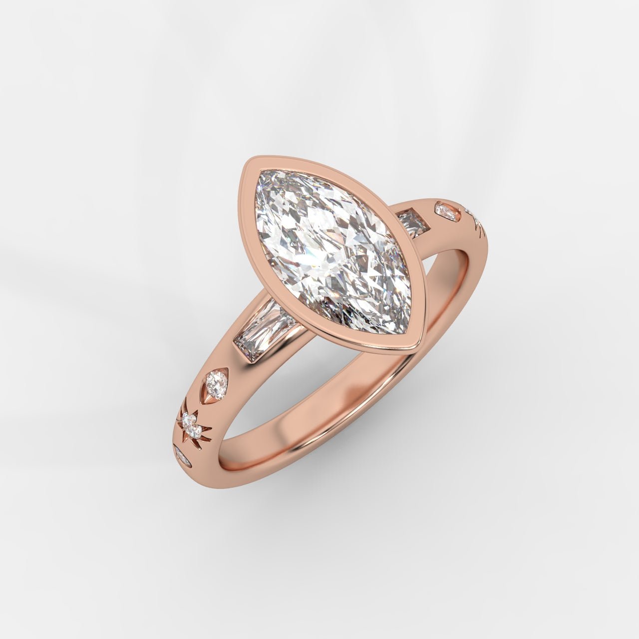 Solstice Diamond Ring with Celestial Band - Marquise - AYKA JEWELS