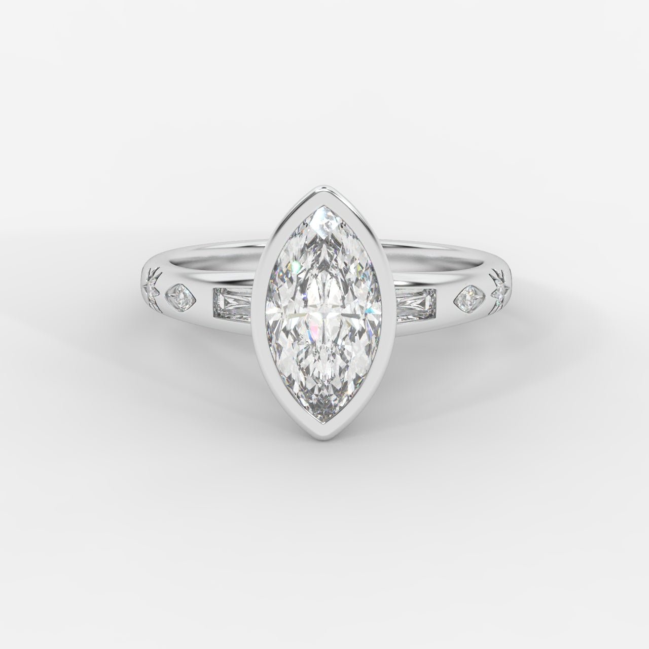Solstice Diamond Ring with Celestial Band - Marquise - AYKA JEWELS