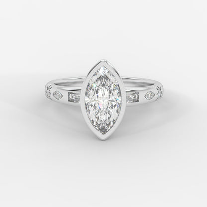 Solstice Diamond Ring with Celestial Band - Marquise - AYKA JEWELS