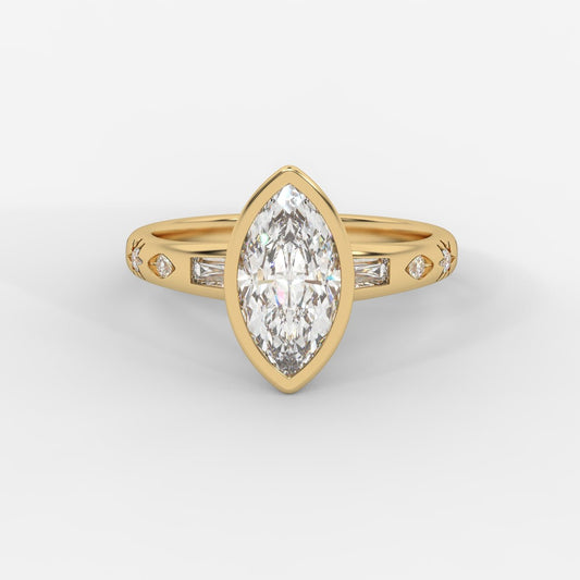 Solstice Diamond Ring with Celestial Band - Marquise - AYKA JEWELS