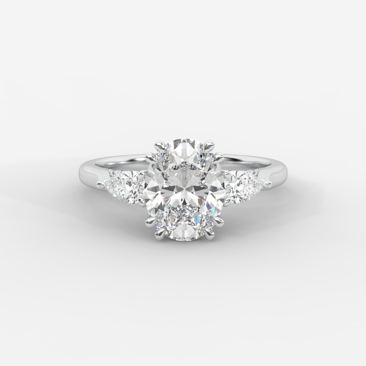 Sorella Brilliant Three - Stone Ring with Petal Prong and Pavé Bridge - Oval - AYKA JEWELS