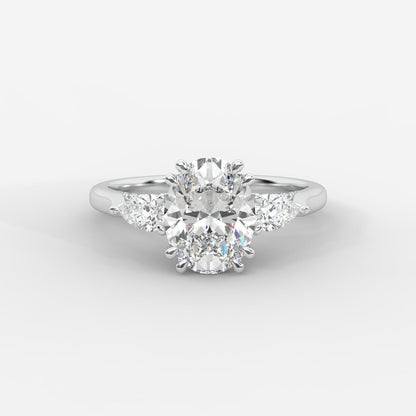 Sorella Brilliant Three - Stone Ring with Petal Prong and Pavé Bridge - Oval - AYKA JEWELS