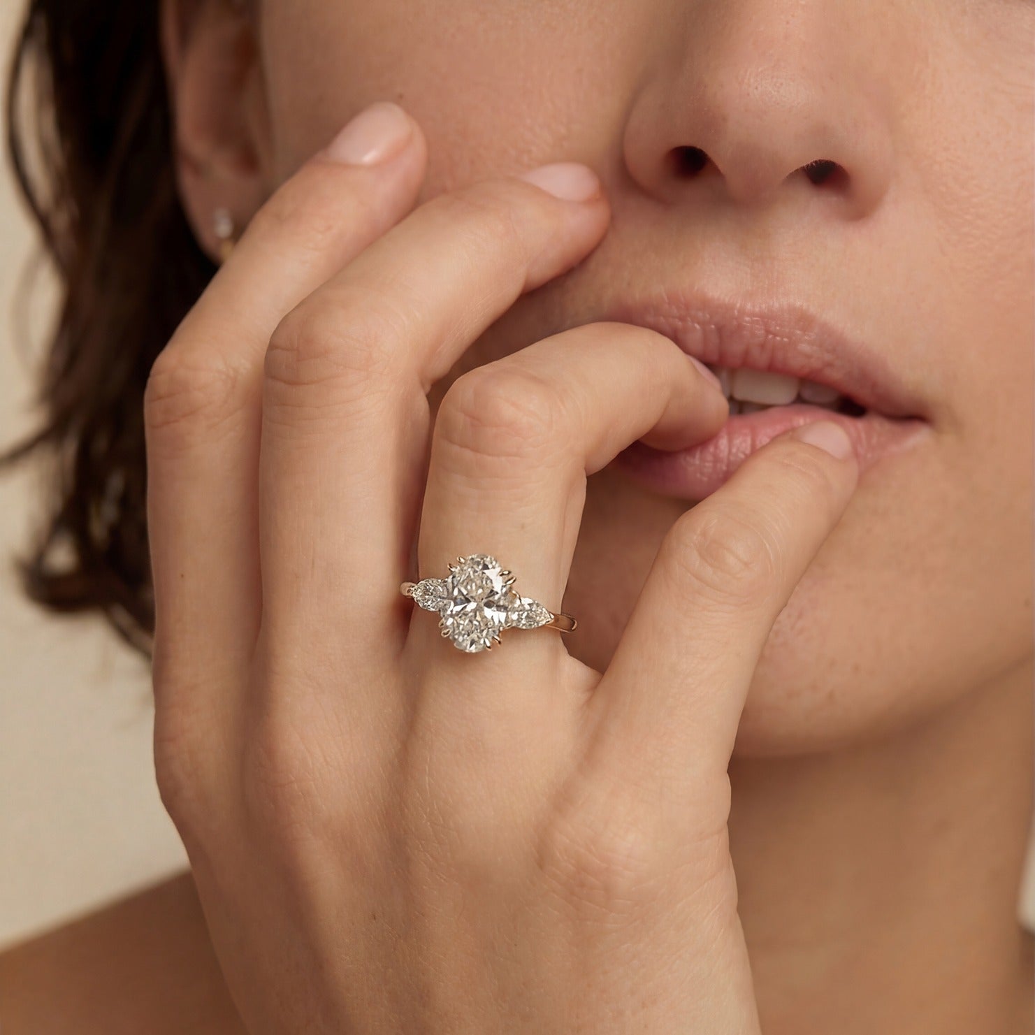 Sorella Brilliant Three - Stone Ring with Petal Prong and Pavé Bridge - Oval - AYKA JEWELS