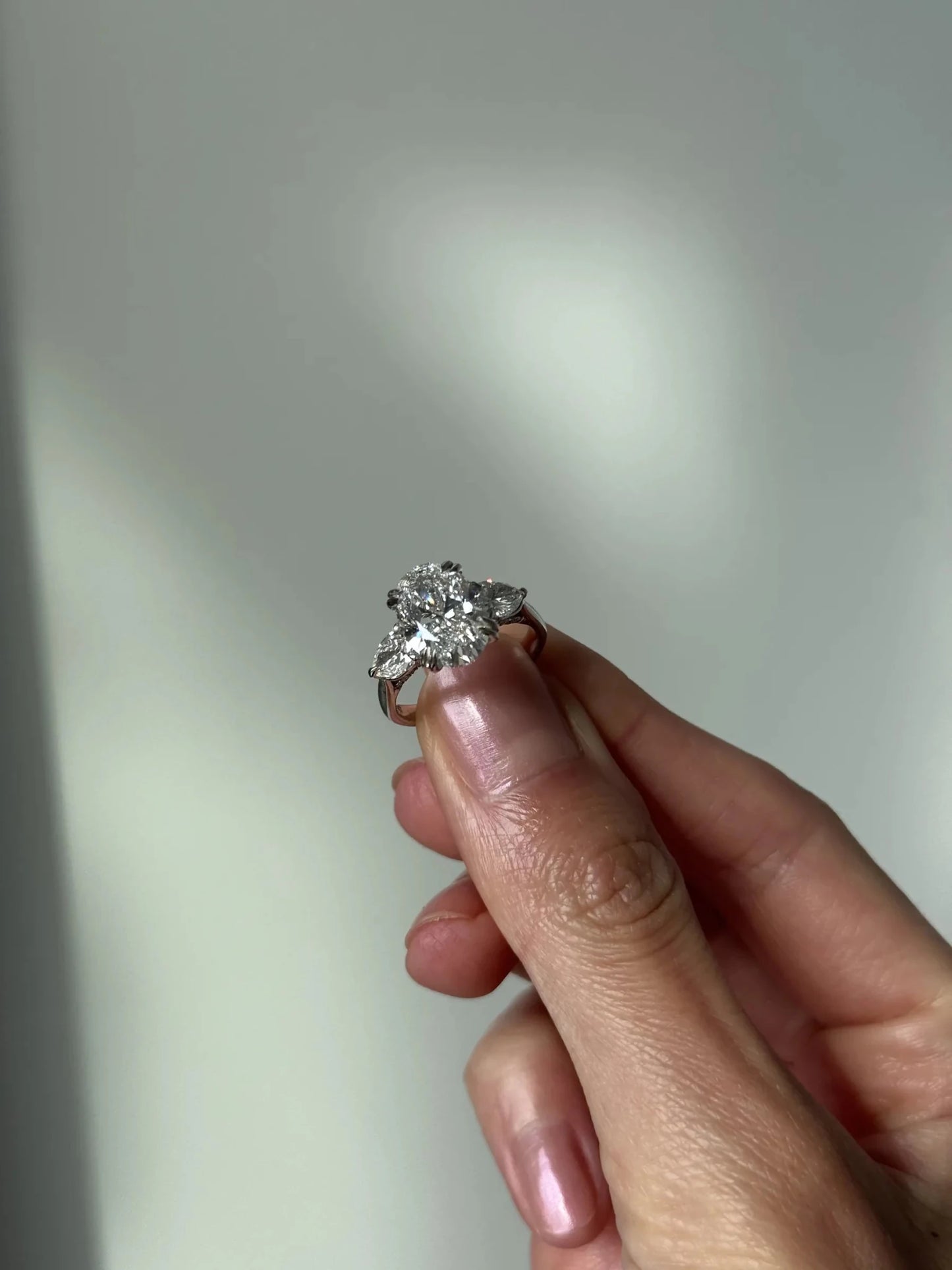 Sorella Brilliant Three-Stone Ring with Petal Prong and Pavé Bridge - Oval - AYKA JEWELS