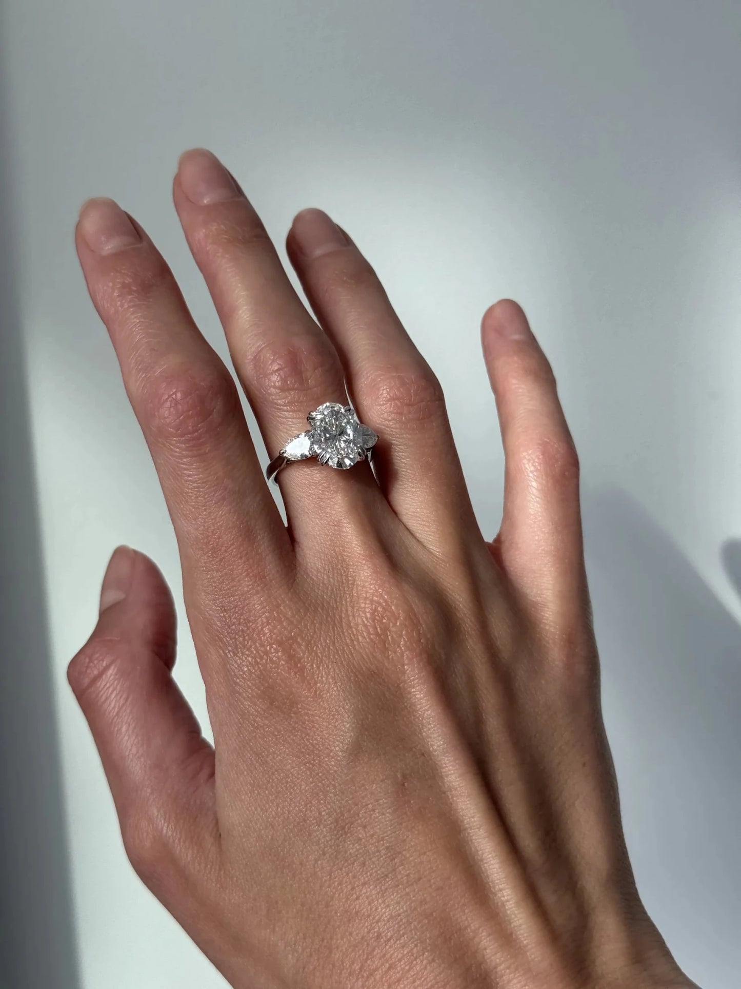 Sorella Brilliant Three-Stone Ring with Petal Prong and Pavé Bridge - Oval - AYKA JEWELS