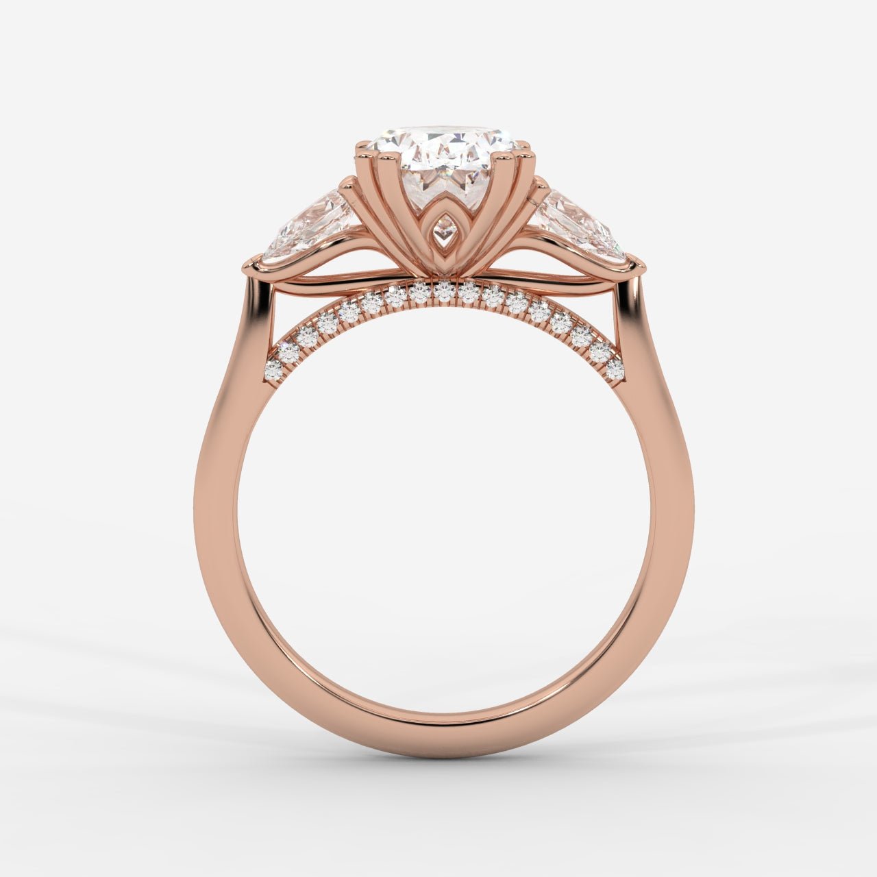 Sorella Brilliant Three - Stone Ring with Petal Prong and Pavé Bridge - Oval - AYKA JEWELS